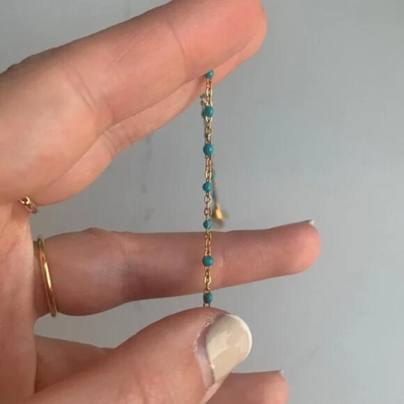 The Alicia Dainty gold turquoise beaded adjustable bracelet jeweled chain - Picture 5 of 5